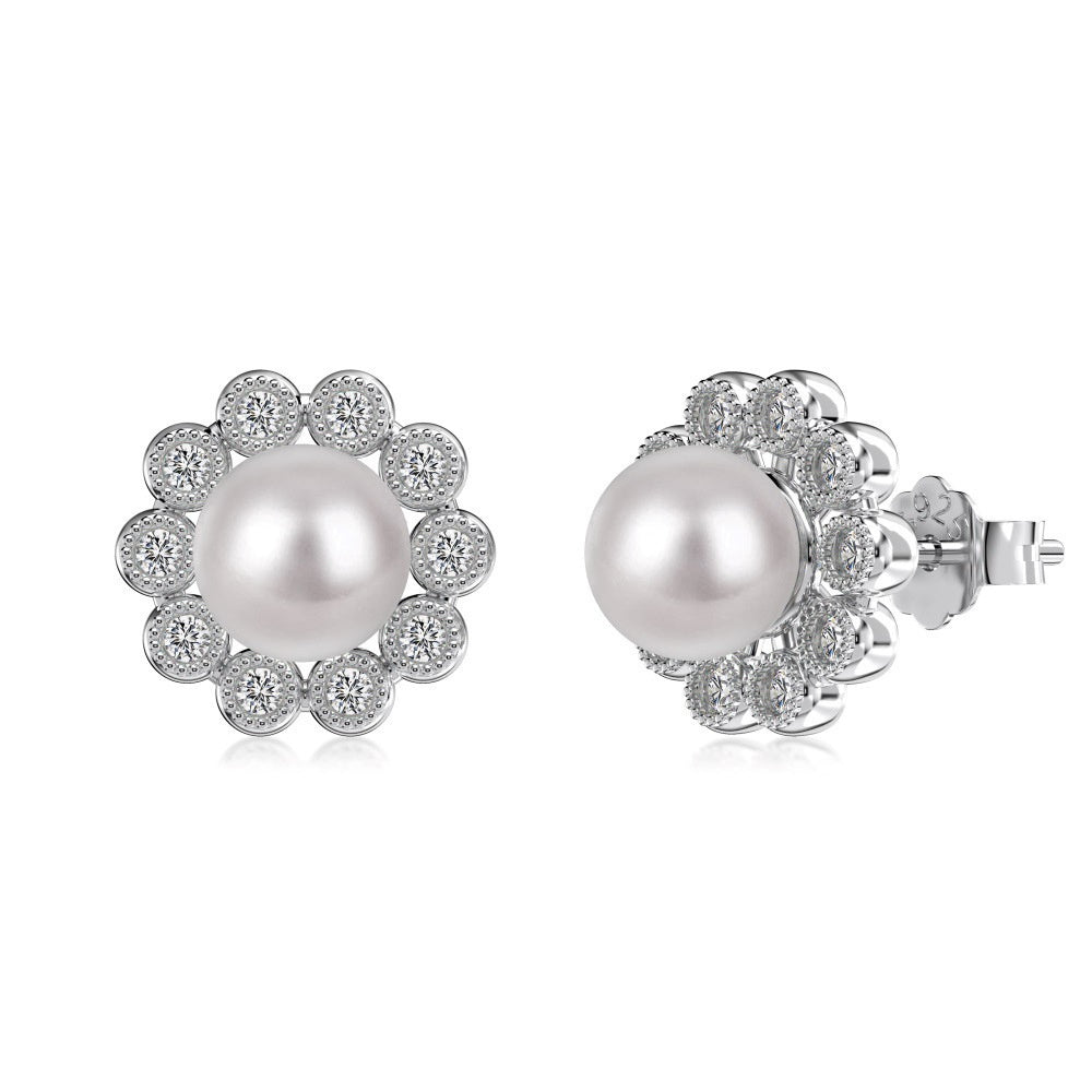 Cross-border 925 Sterling Silver Stud Earrings Women's Pearl High Sense