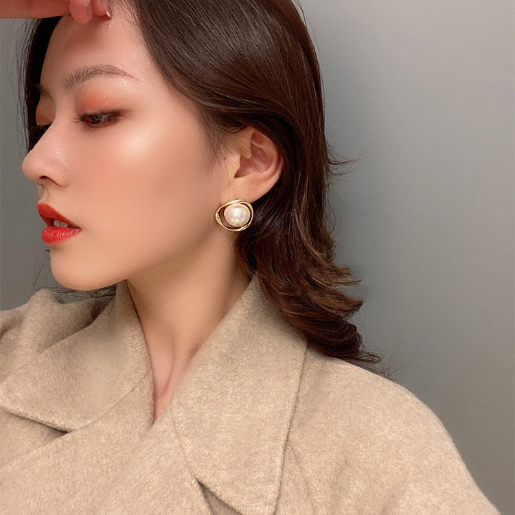 Sterling Silver Needle Irregular Pearl Stud Earrings