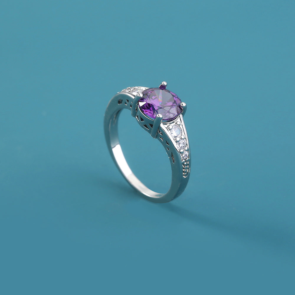 cold wind light luxury temperament ladies ring copper ring simple wild inlaid zirconium violet bracelet