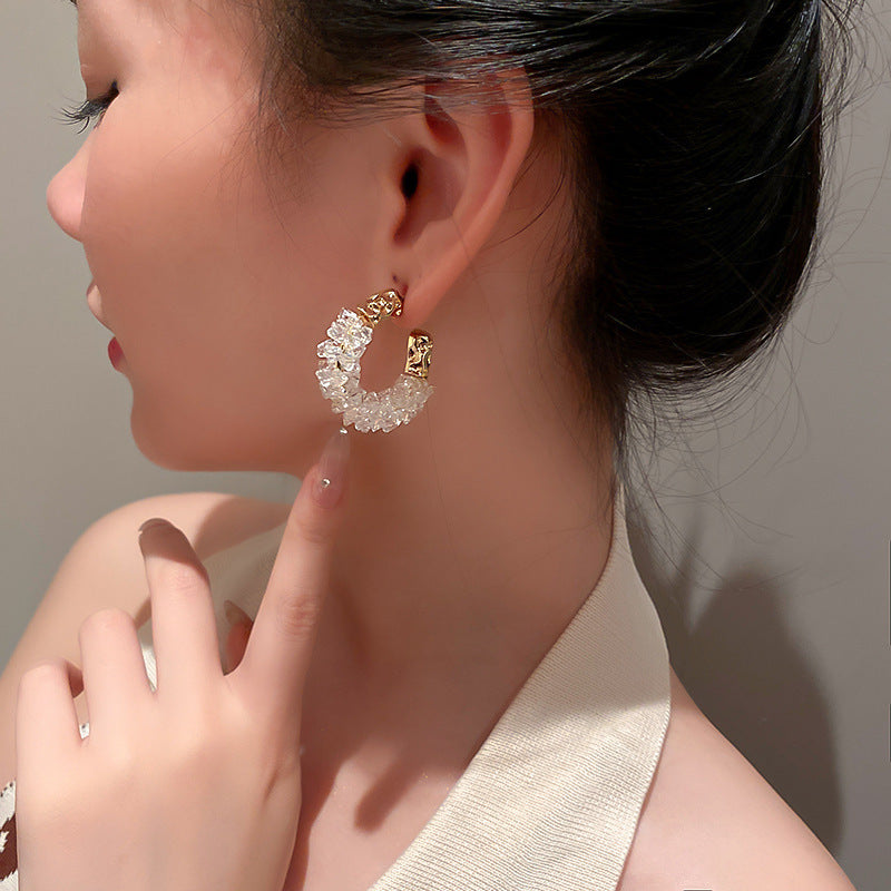 925 Silver  New Shiny Crystal Winding C-shaped Earrings